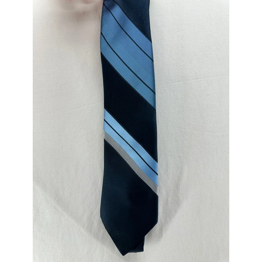 Pierre Cardin Mens Silk Necktie Navy Blue Light Blue‎ Grey Diagonal Stripe Tie